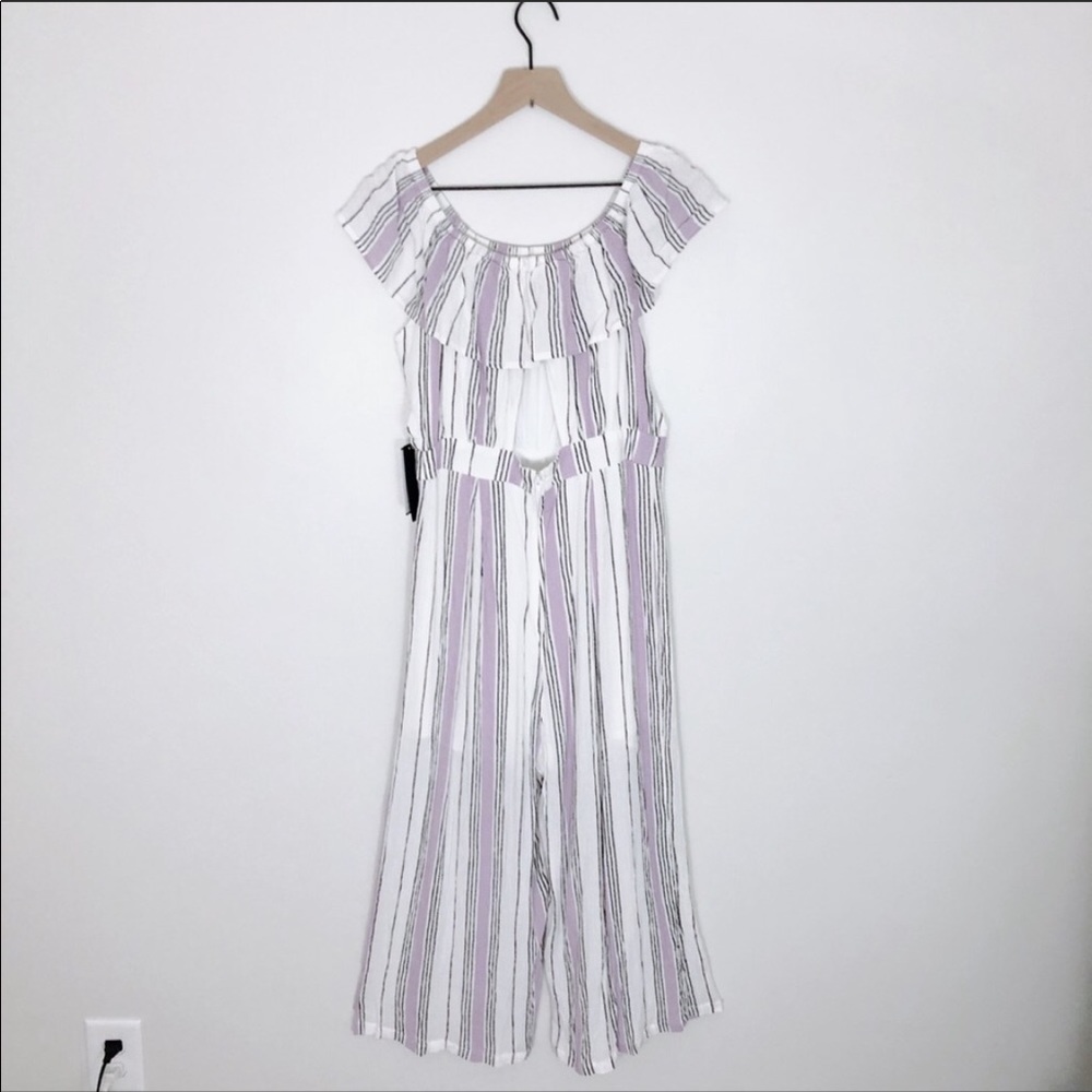 SOLD Jodi Kristopher Striped Off Shoulder Jumpsuit - Picture 7 of 8